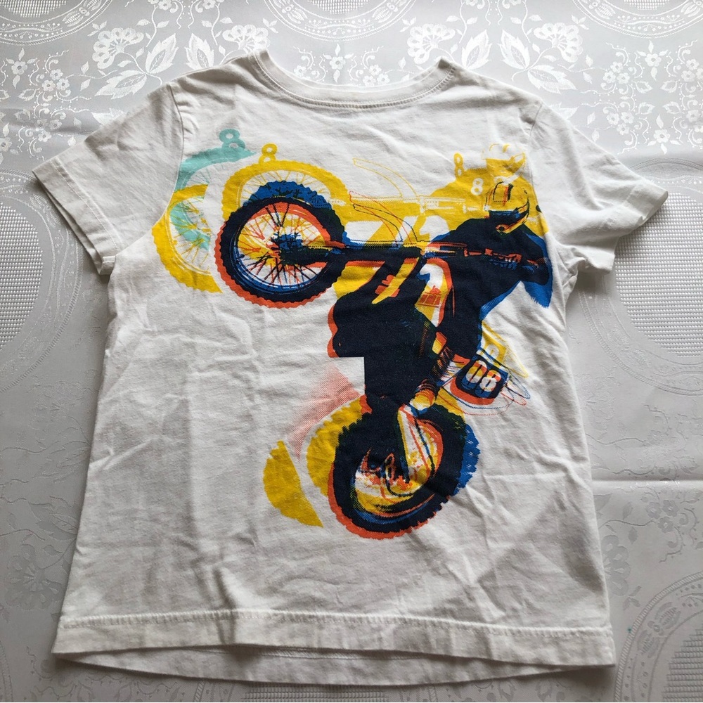 Crazy 8 Boys Size M (7-8) White T-Shirt Short Sleeves Motorcycle Print Cool Tee
